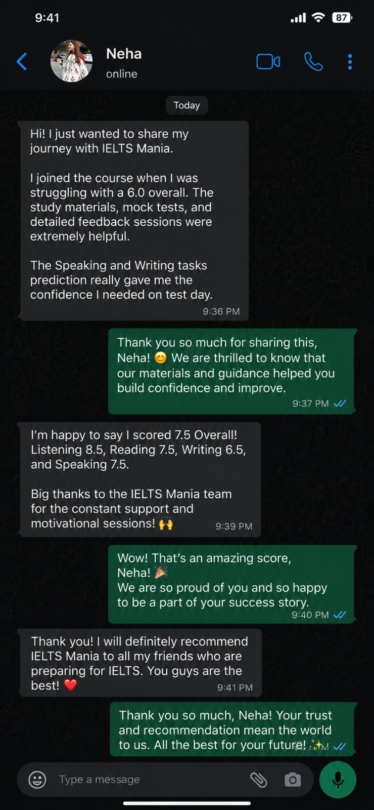 IELTS Mania student testimonial 1