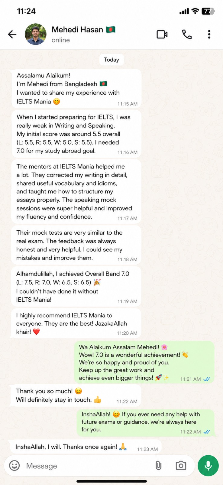IELTS Mania student testimonial 13