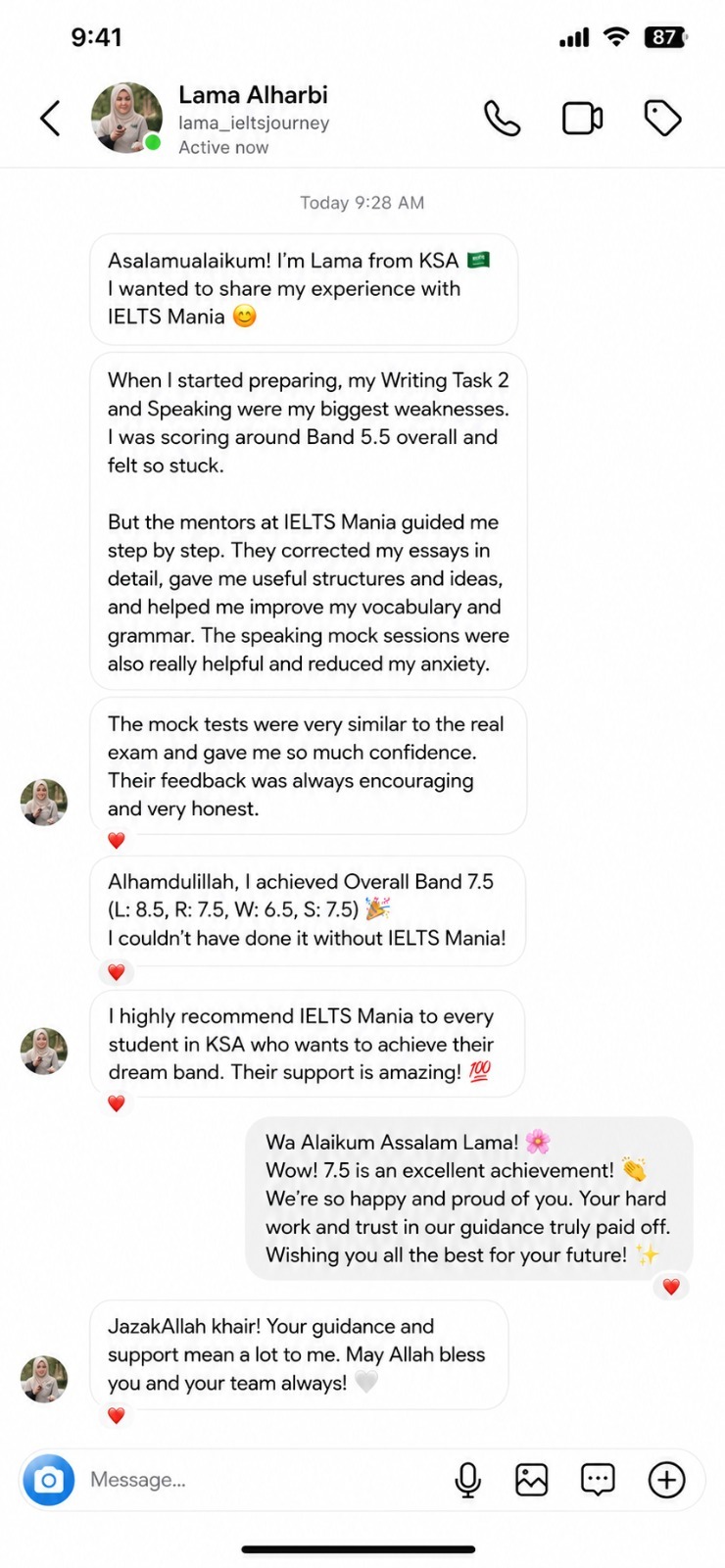 IELTS Mania student testimonial 14