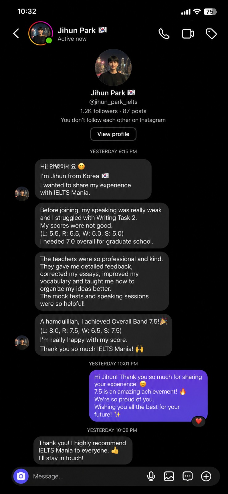 IELTS Mania student testimonial 16