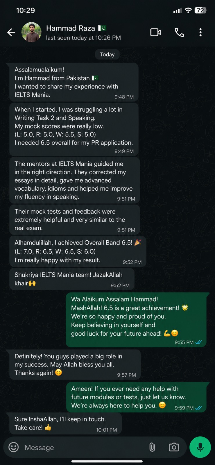 IELTS Mania student testimonial 18