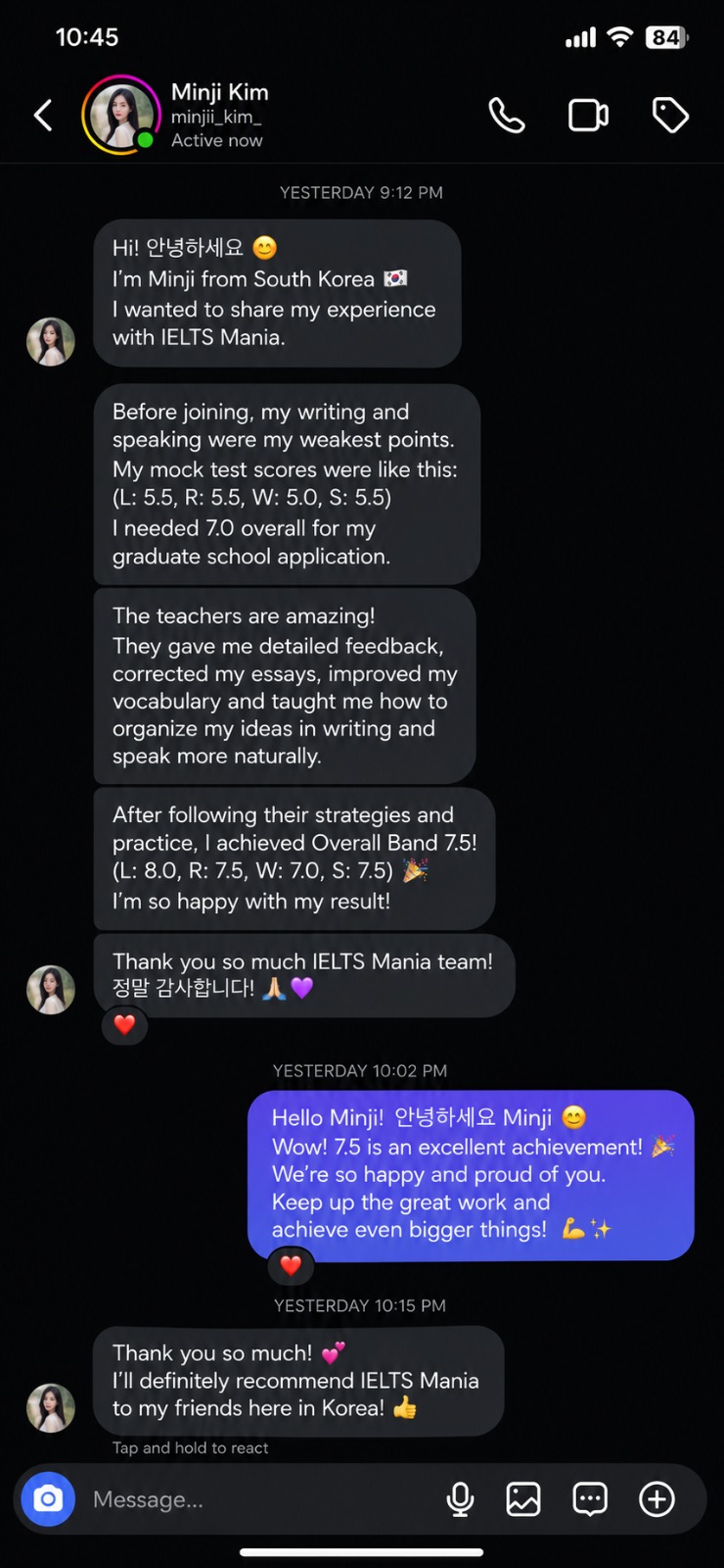 IELTS Mania student testimonial 20
