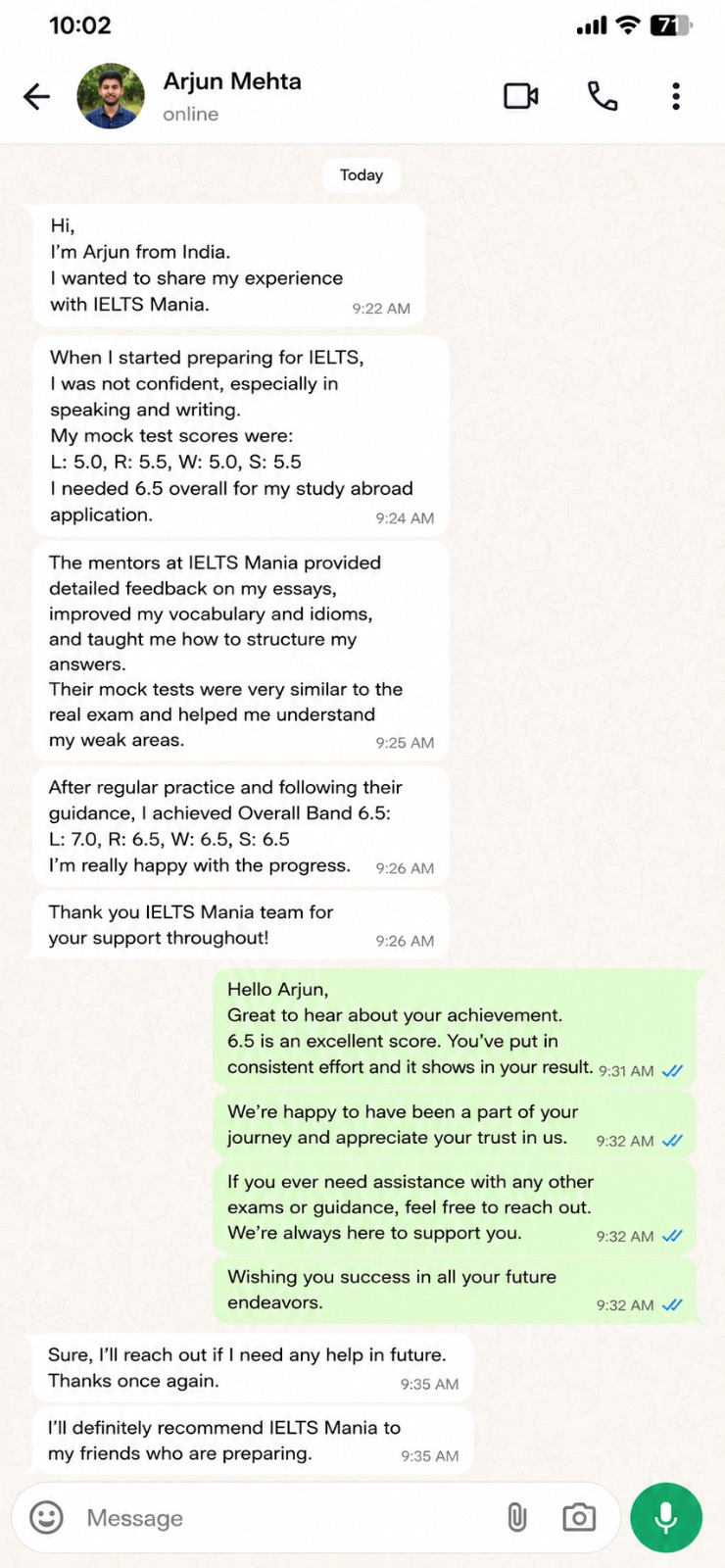 IELTS Mania student testimonial 21
