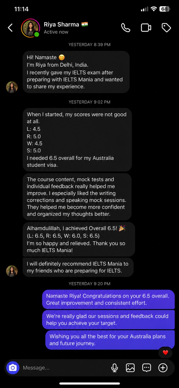 IELTS Mania student testimonial 24