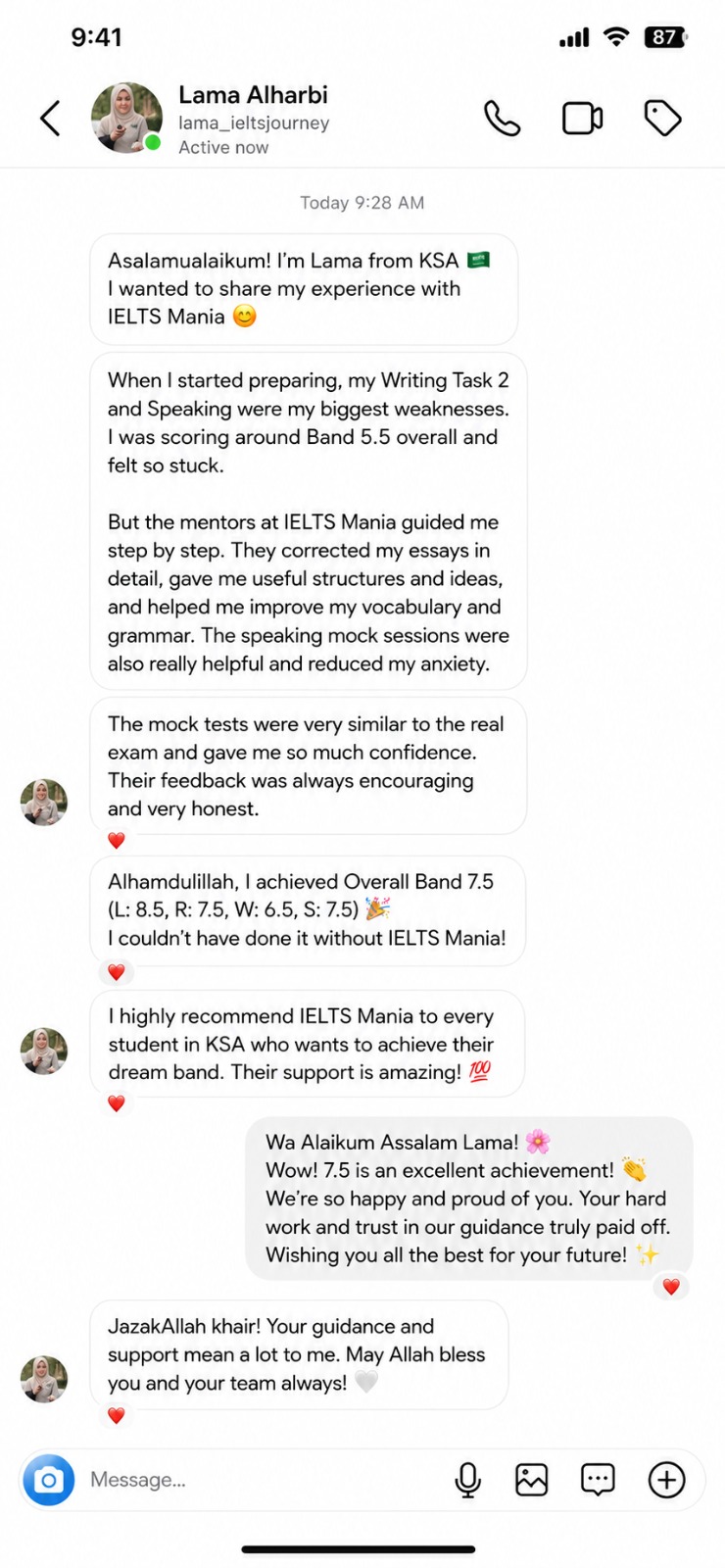 IELTS Mania student testimonial 6