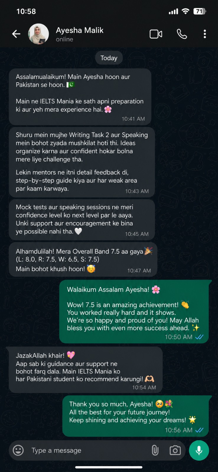 IELTS Mania student testimonial 8