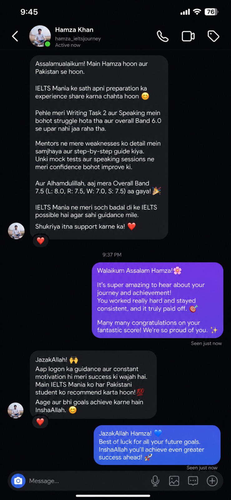 IELTS Mania student testimonial 9